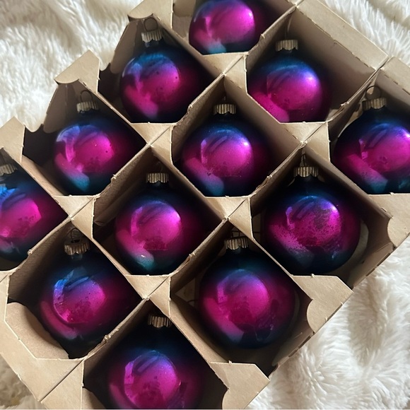 VTG Shiny Brite RARE Mercury Glass Christmas Ornaments Blue Pink Ombre Box 12 - Picture 2 of 12